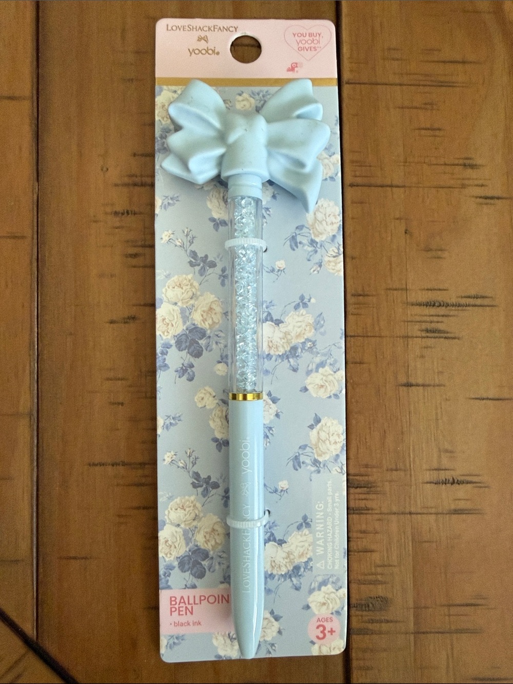 LoveShackFancy Light Blue Bow Glitter Ballpoint Pen - Decorative Writing Pen